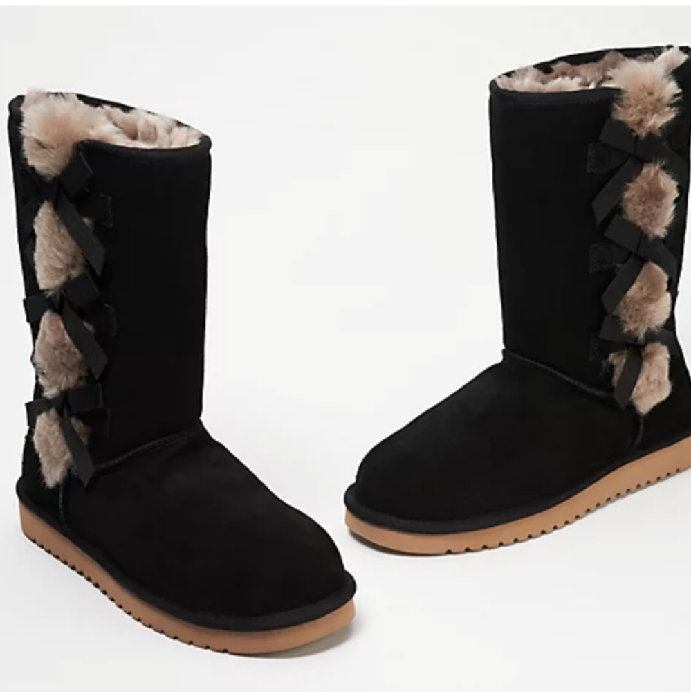 🖤EUC UGG Koolaburra 1015875 Victoria Tall Suede Fur Lined Boot, Black, 6